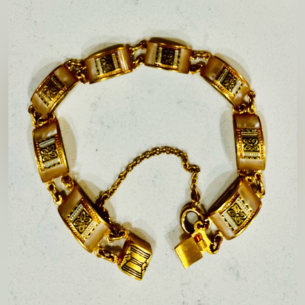 Rare vintage Damascene link bracelet featuring an Arabesque design, EUC - Picture 2 of 10
